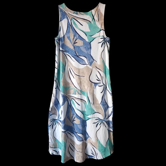 CHICOS 0 Dress Blue GreenTan White Multi Floral Sleeveless Hi Low Casual Small - Picture 2 of 5